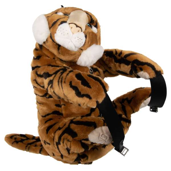 Unisex Plüschtier Tiger Rucksack Tasche aus Kunstpelz mit verstellbaren Riemen, besticktem DG Logo und Reißverschluss von DOLCE & GABBANA