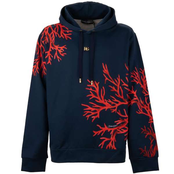 Sweater / Hoodie mit DG Metall Logo und Korallen Print in blau und rot von DOLCE & GABBANA