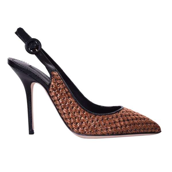 Slingback Pumps BELLUCCI aus gewebter Zellulose und Eidechse-Leder von DOLCE & GABBANA Black Label