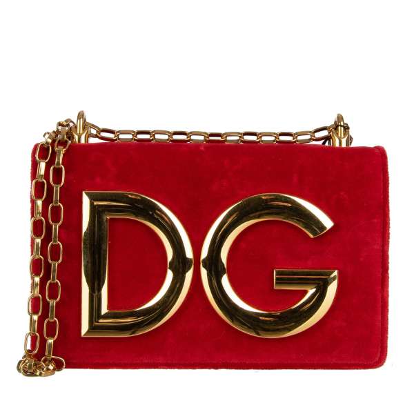 Clutch / Shoulder Bag DG GIRLS made of velvet and lizard structured leather with a large gold DG Logo and metal chain strap by DOLCE & GABBANA