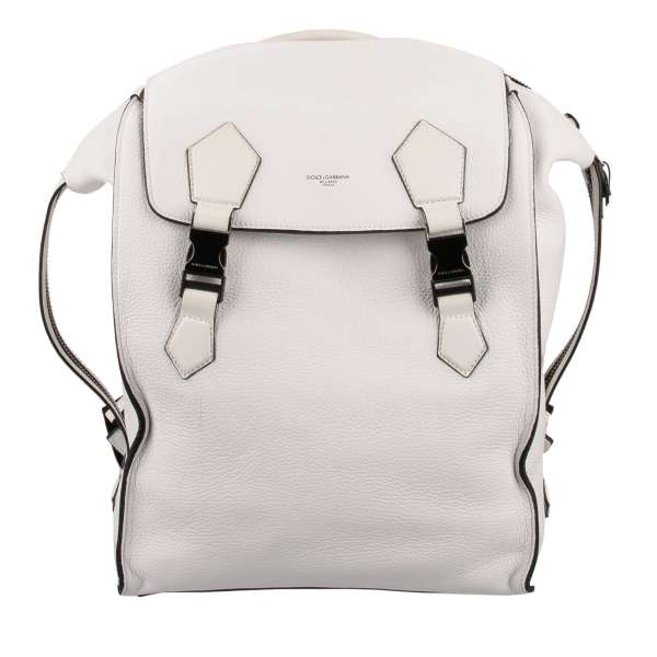 Large palmellato leather backpack EDGE with zip, buckles and logo by DOLCE & GABBANA