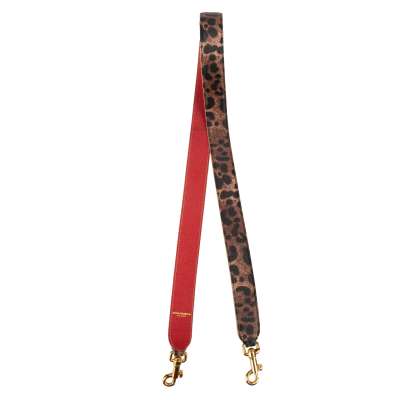 Leopard Leather Bag Strap Handle Brown Red Gold