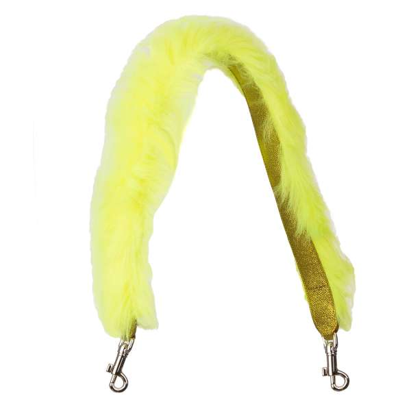Dauphine leather and faux fur bag Strap / Handle in Neon Yellow by DOLCE & GABBANA