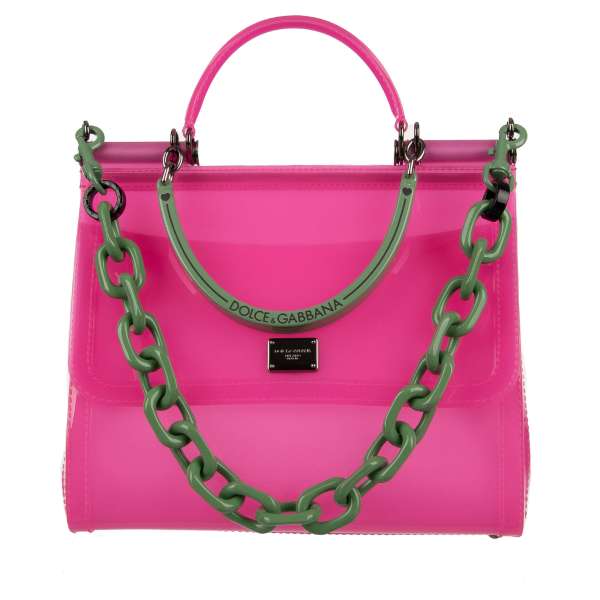 PVC Tote / Shoulder Bag SICILY with double handle with logo, chain strap and DG logo plate by DOLCE & GABBANA