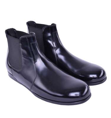 Klassische Leder Stiefeletten Schwarz