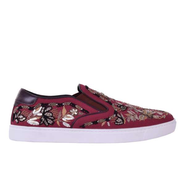 Slip-On Sneaker LONDON aus Canvas mit Stickerei aus Pailletten und Goldnaht von DOLCE & GABBANA Black Label