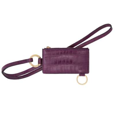 DG Logo Crocodile Leather Card Etui Wallet Bag Purple Gold