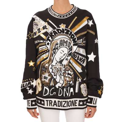 Barock Maria DG DNA Tradizione Oversize Pullover mit Schmuck Schwarz