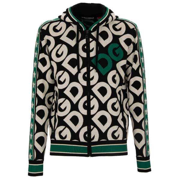 DG Logo and stars printed hooded jacket with zip closure and zip pockets by DOLCE & GABBANA