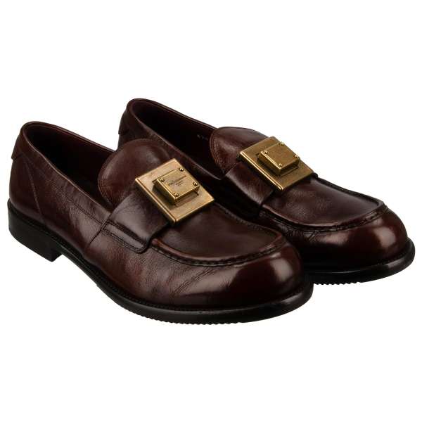 Leder Loafer Schuhe BERNINI mit DG Metall Logo in Bordeaux von DOLCE & GABBANA