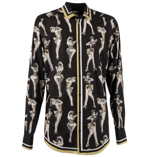 Cotton shirt with buttons closure and pin-up girls print in black by DOLCE & GABBANA  - GOLD Line 