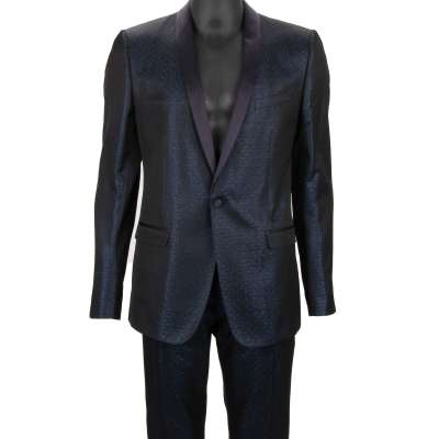 Glitter Jacquard Silk Shawl Lapel Suit GOLD Blue 50 40 M L
