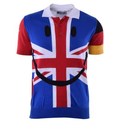COUTURE Knitted Cotton Polo Shirt with Flags Print Multicolor