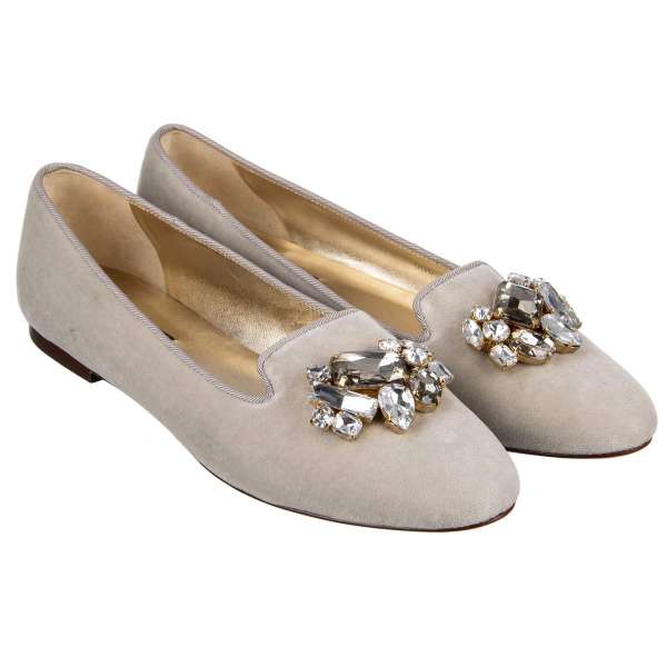 Velvet Ballet Flats AUDREY with crystal brooch by DOLCE & GABBANA