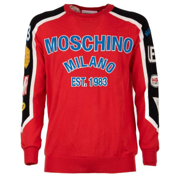 Cotton Sweatshirt / Sweater with a large logo print and printed sleeves by MOSCHINO COUTURE