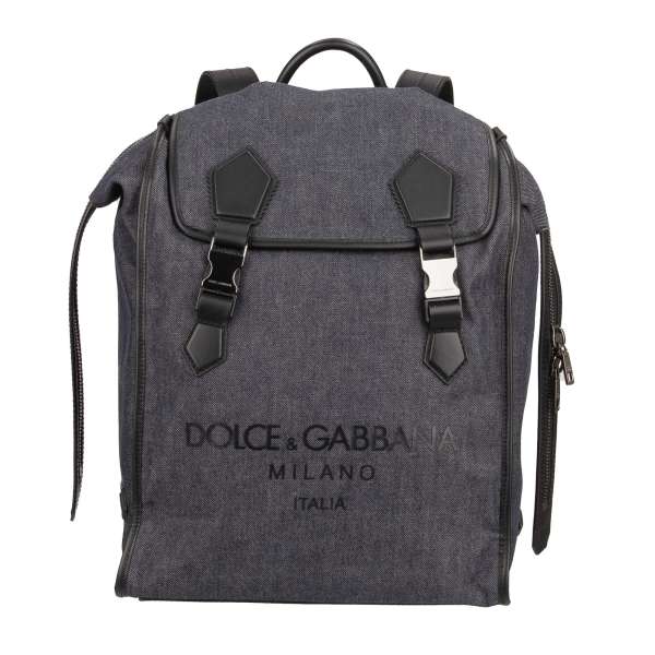 Large denim and leather backpack EDGE with zip closure and large logo application by DOLCE & GABBANA