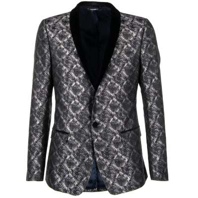 Glänzender Lurex Tuxedo Blazer GOLD mit Samt Revers Blau Silber