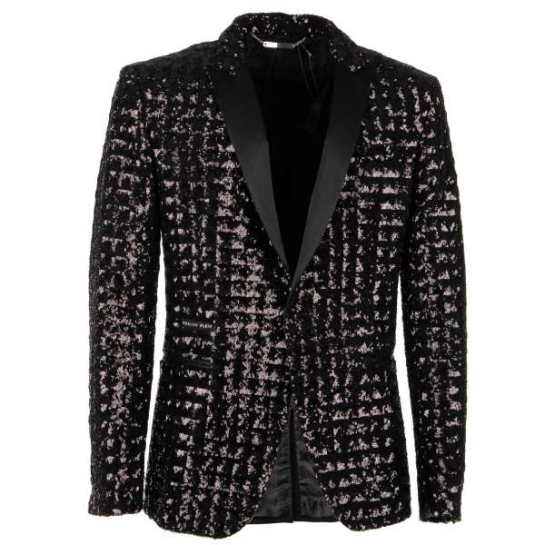Sequined blazer FASHION SHOW with a large crystals New York application at the back and logo in front by PHILIPP PLEIN