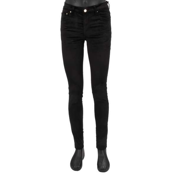 5-pockets Velour Skinny Stack Jeans in Black with Logo by AMIRI