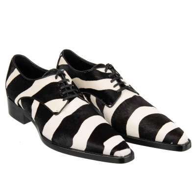 Zebra Pony Fur Classic Leather Shoes ZANZARA Black White