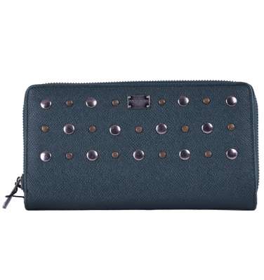 Studded Dauphine Leather Wallet Green