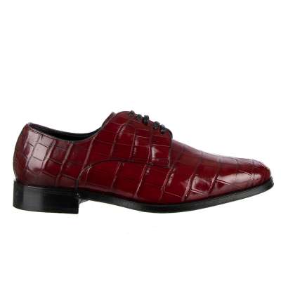 Crocodile Leather Derby Shoes VENEZIA Bordeaux Red