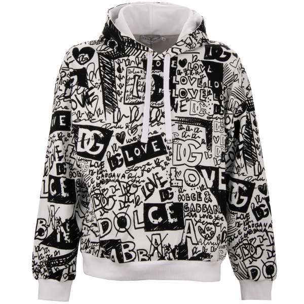 Sweater / hoody with DG Graffiti Love Logo pattern in white and black by DOLCE & GABBANA