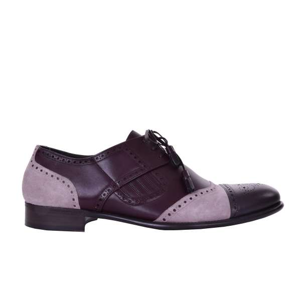 Patchwork patent leather and suede derby shoes NAPOLI in Brown and Rose by DOLCE & GABBANA