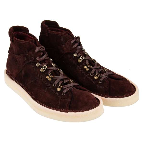 Suede Leather High-Top Sneaker AGRIGENTO with lace in bordeaux by DOLCE & GABBANA