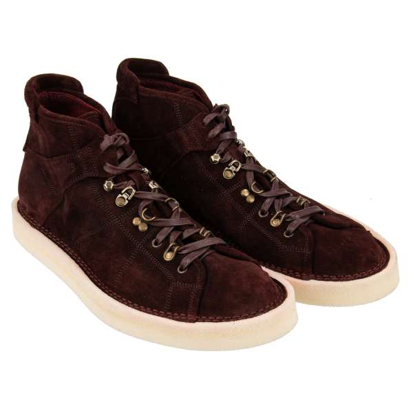 Wildleder High-Top Sneaker mit Schnürsenkel in Bordeaux von DOLCE & GABBANA