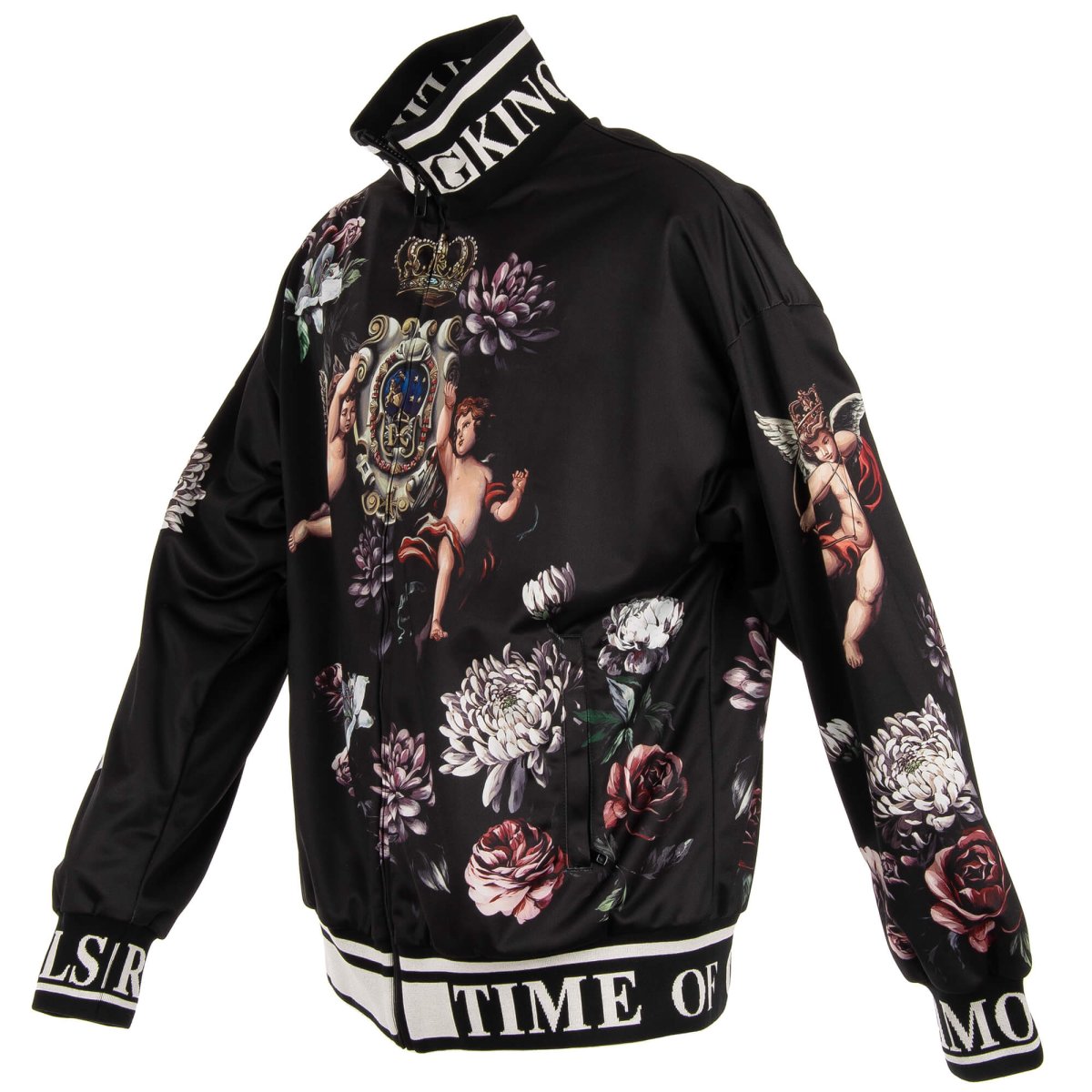 Dolce Gabbana Angels and Flowers Printed Track Lightweight Jacket Black FASHION ROOMS