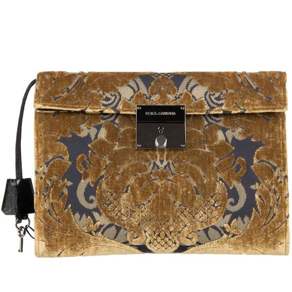 Floral document holder bag / briefcase made of Brocade and Caiman Leather with a key lock by DOLCE & GABBANA