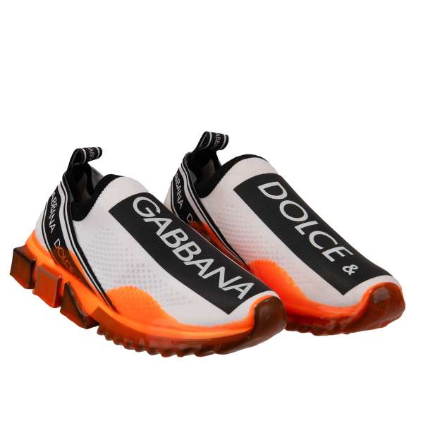 Elastic Slip-On Sneaker SORRENTO with Dolce&Gabbana Logo stripes in white, orange and black by DOLCE & GABBANA