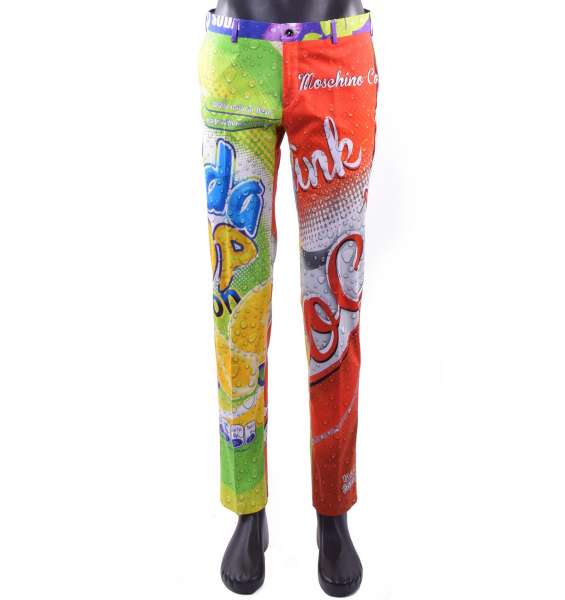 Slim Fit chino style trousers for men with Soda Pop Print by MOSCHINO COUTURE