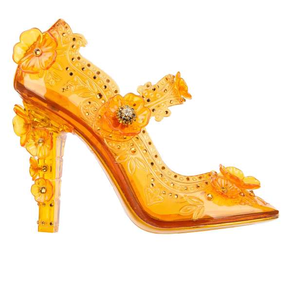 Cinderella transparent Pumps made of PVC embellished with rhinestones and flowers in Orange by DOLCE & GABBANA 