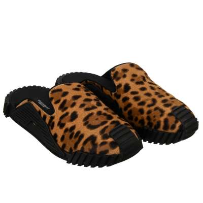 Leopard Fur Sandalen Slipper Sneaker NS1 Brown Black