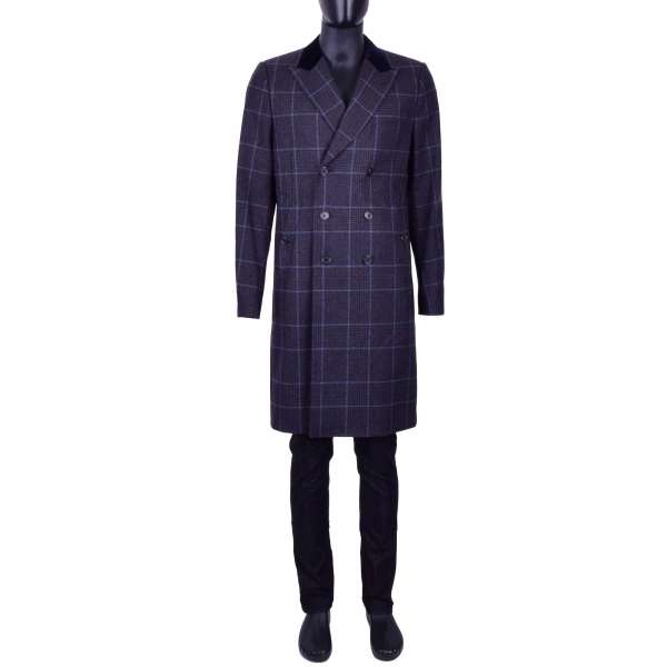 Checked double-breasted Wool Coat with a velvet reverse by DOLCE & GABBANA Black Line