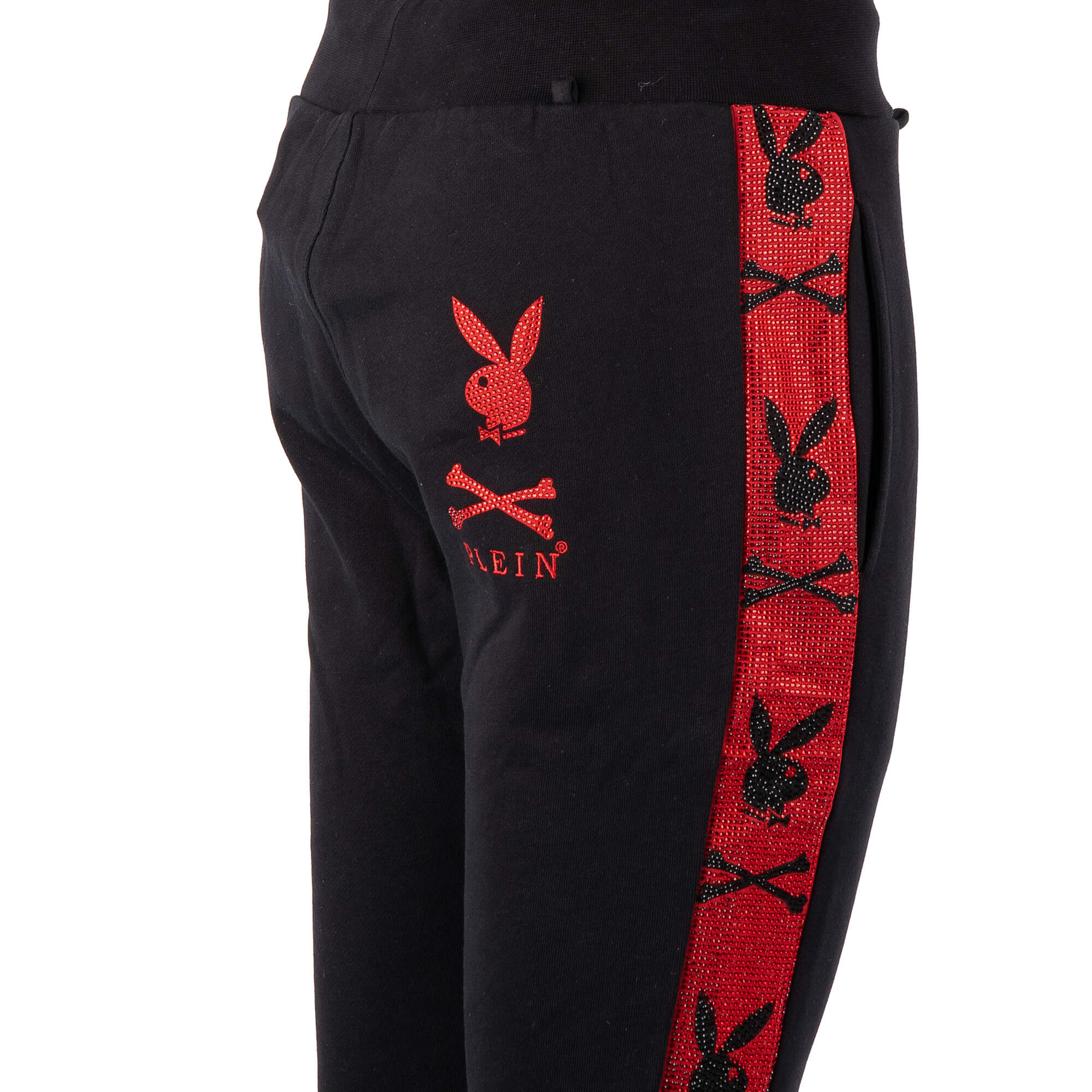 Philipp Plein Jogging Pants with Crystals Logo and Stripes Black