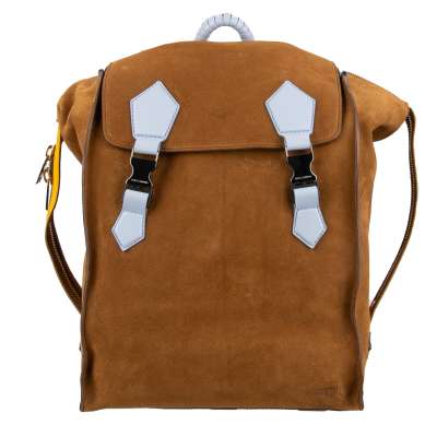 Suede and Leather Backpack EDGE with Zip and Buckle Brown Blue