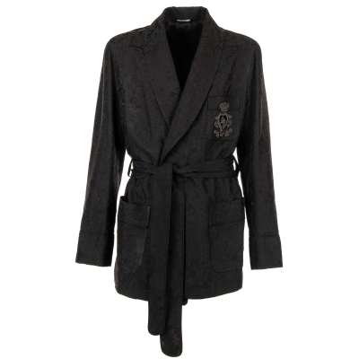 Floral Jacquard Robe Blazer with DG Heart Crown Embroidery Black