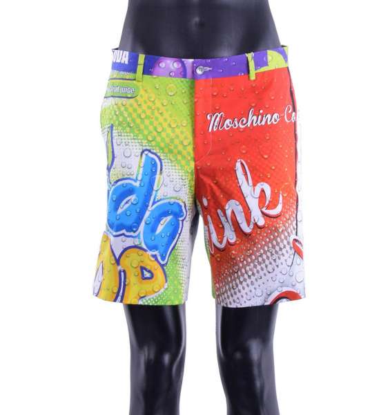 Cotton Shorts with all-over multicolored "Soda Pop" prints by MOSCHINO COUTURE