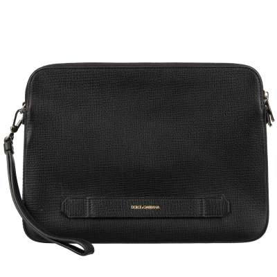 Palmellato Leather Pouch Briefcase with 3 compartments and Logo Black