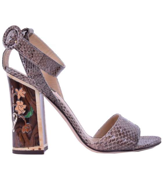 Snakeskin sandals with hand painted wooden heel by DOLCE & GABBANA Black Label