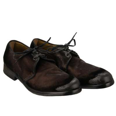 Vintage Style Velvet Leather Derby Shoes Brown