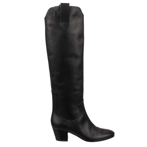 Western Style Boots NAPOLI made of leather with heel in black by DOLCE & GABBANA