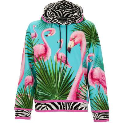 DJ Khaled Hoodie Sweater with Flamingo and Zebra Print Blue Pink