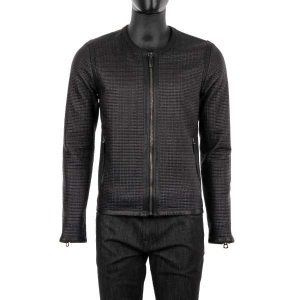 Lightly padded quilted nylon biker jacket with leather details by DOLCE & GABBANA