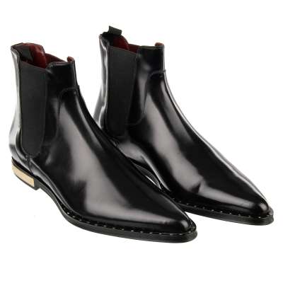 DG Logo Metal Heel Leather Ankle Boots Shoes MILLENIALS Black