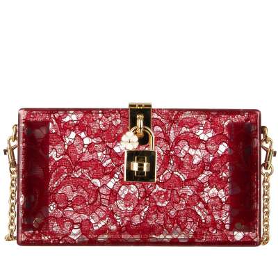 Plexiglas Clutch Tasche DOLCE BOX mit Taormina Spitze Dunkel Rot