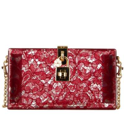 Plexiglass Clutch Bag DOLCE BOX Rainbow with Taormina Lace Dark Red